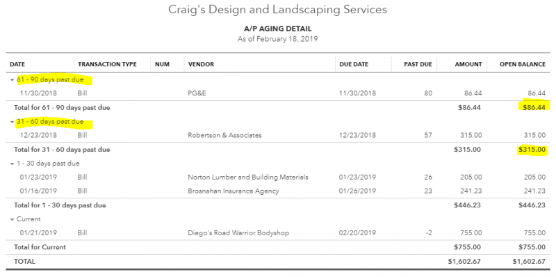 Your Good Bookkeeping Score™ AGED PAYABLE DETAIL REPORT