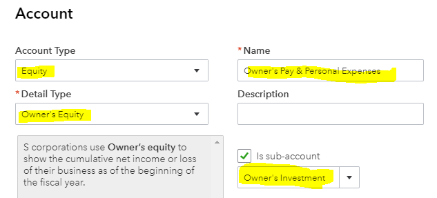 Owner Pay and Personal Expense Equity Account