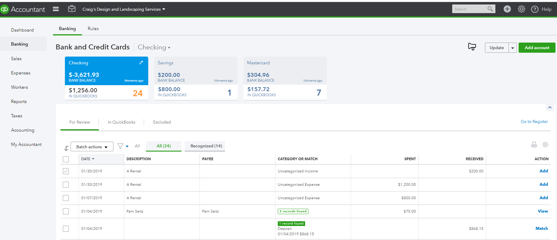 quickbooks download bank transactions match