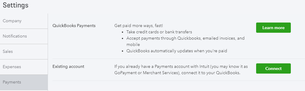 Payments Settings in QBO