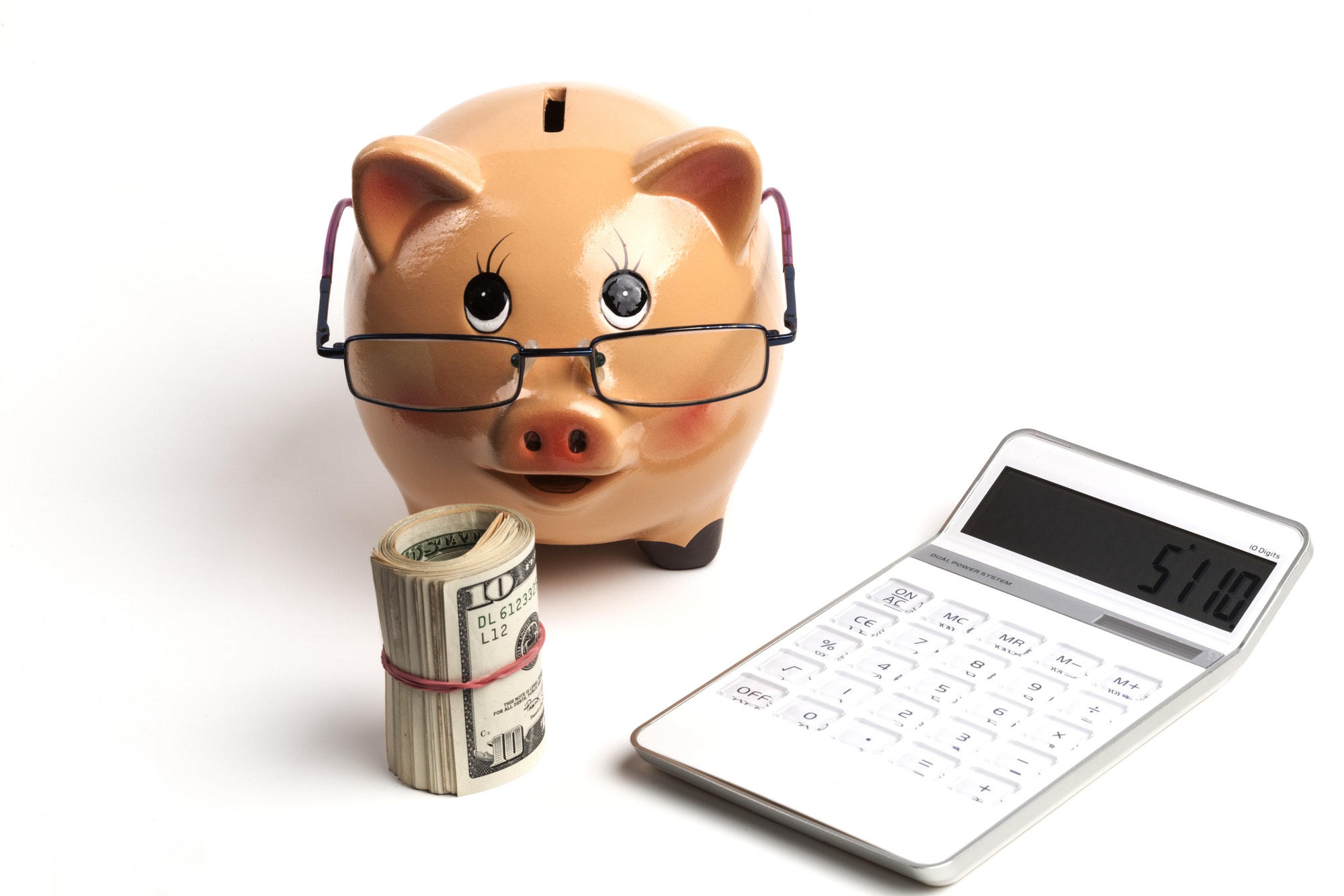 Piggy Bank With White Calculator