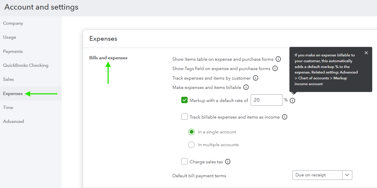 Account and Settings for Bills and Expenses