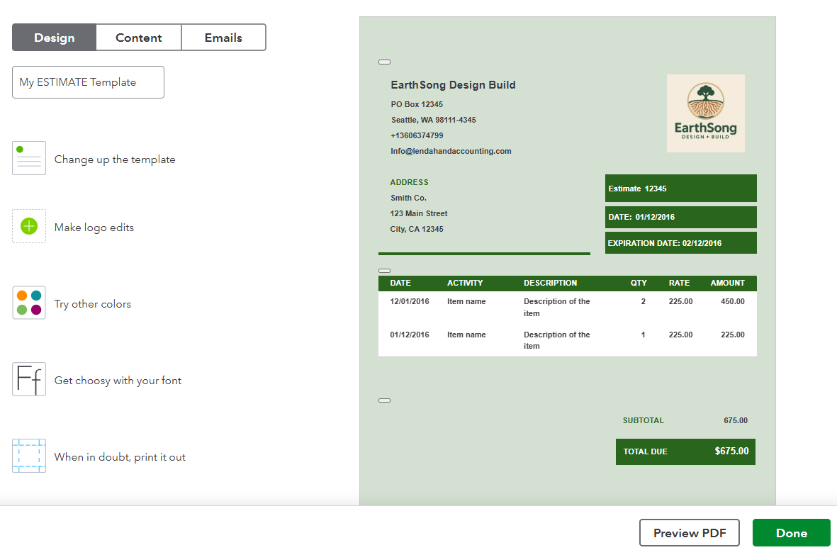 Edit Estimate Template within Custom Form Styles in QuickBooks Online