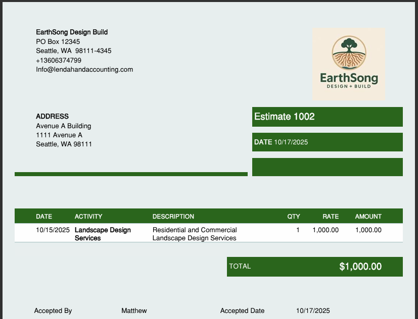 Estimate Sample with Service Item