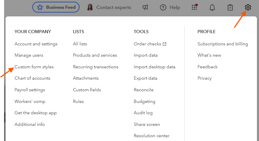 Custom Form Styles in QuickBooks Online Company Setup