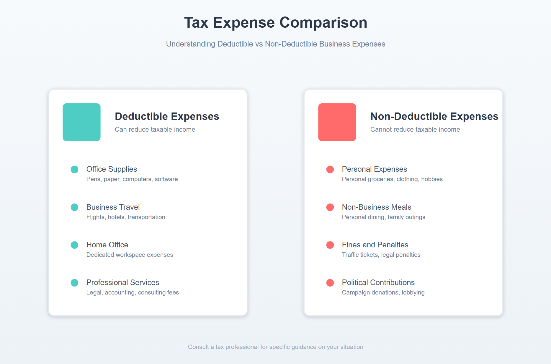 Chart comparing common deductible versus non-deductible expenses