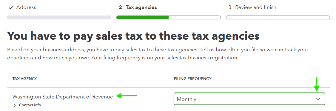 Step two to setup State Tax Agencies and Filing Frequencies