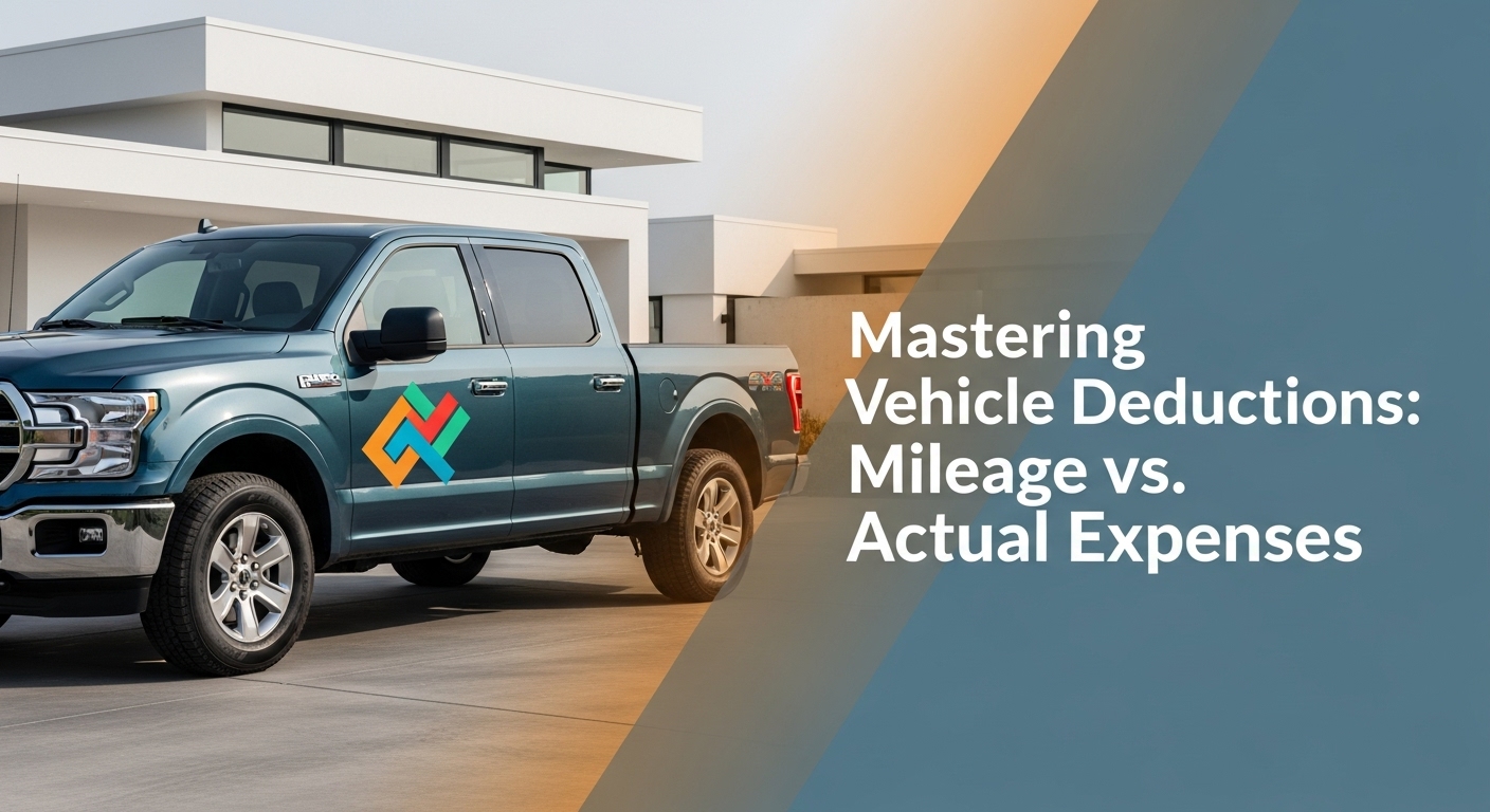 Mileage vs. Actual Expenses for Small Business Owners Header image for a blog post about "Mastering Vehicle Deductions: Mileage vs. Actual Expenses for Small Business Owners.
