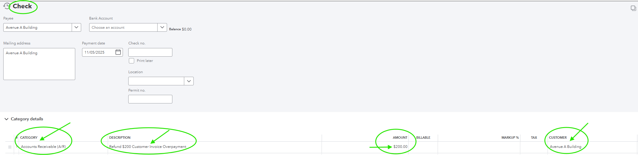 Check Using Accounts Receivable and Customer to Clear Overpayment or Credit Memo