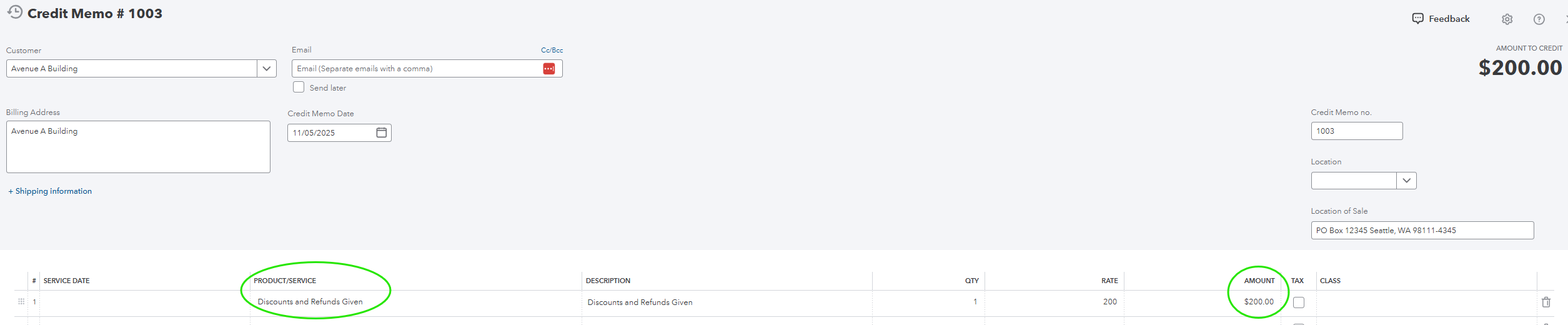 Credit Memo Using Discounts and Refunds Given Item